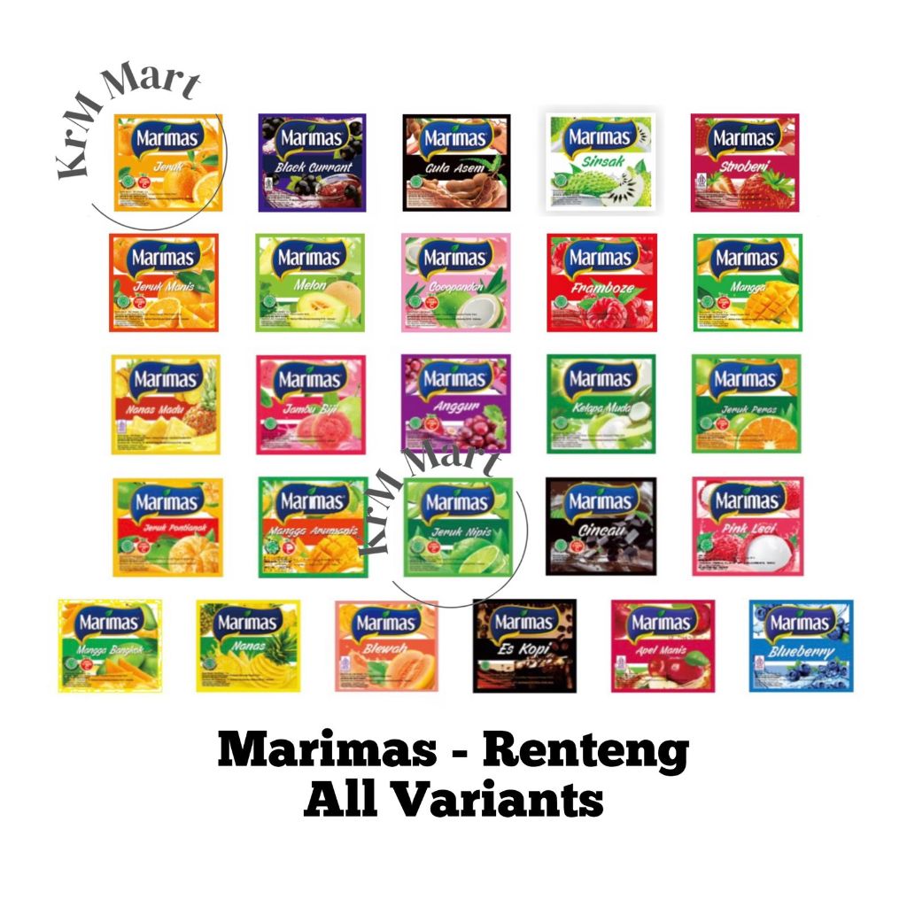 

Marimas 1 renteng renceng all varian minuman serbuk instan rasa Jeruk Black Currant Gula Asem Sirsak Stroberi Manis Melon Cocopandan Framboze Nanas Madu Jambu Biji Anggur Kelapa Muda Peras Pontianak Mangga Arumanis Nipis Cincau Pink Leci Bangkok Blewah