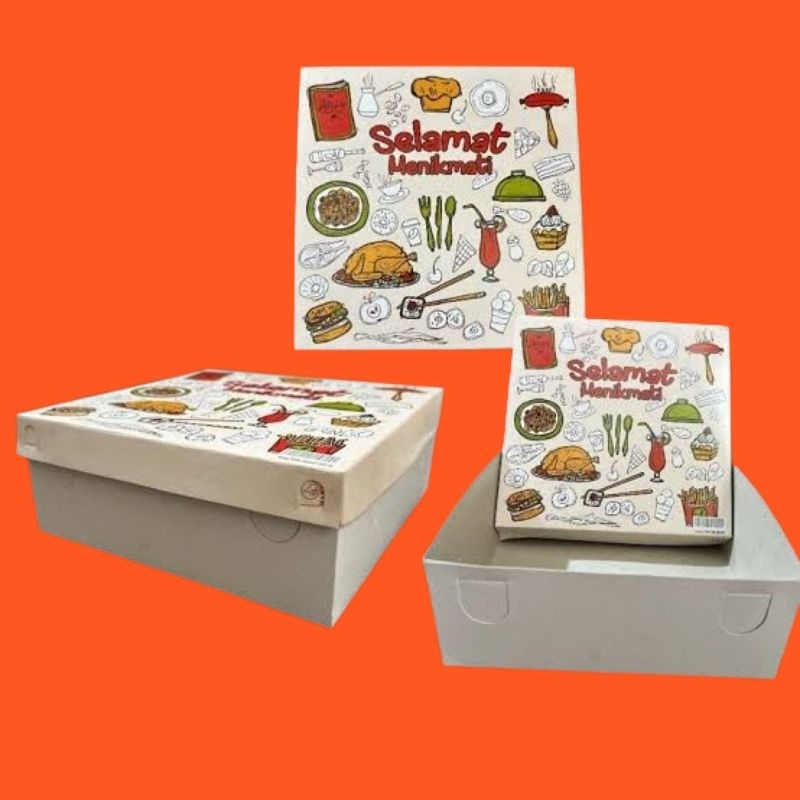 Dus nasi / lunch box motif putih mantap model tutup pisah (TPS) isi 25 pcs