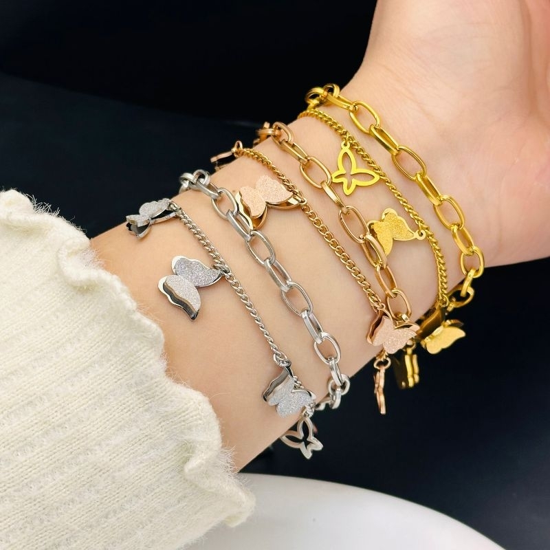 Clafel & Co - MIRAE LAYER Gelang Tangan Rantai 2 Layer Titanium Asli Wanita Gold Lapis Emas Jewelry