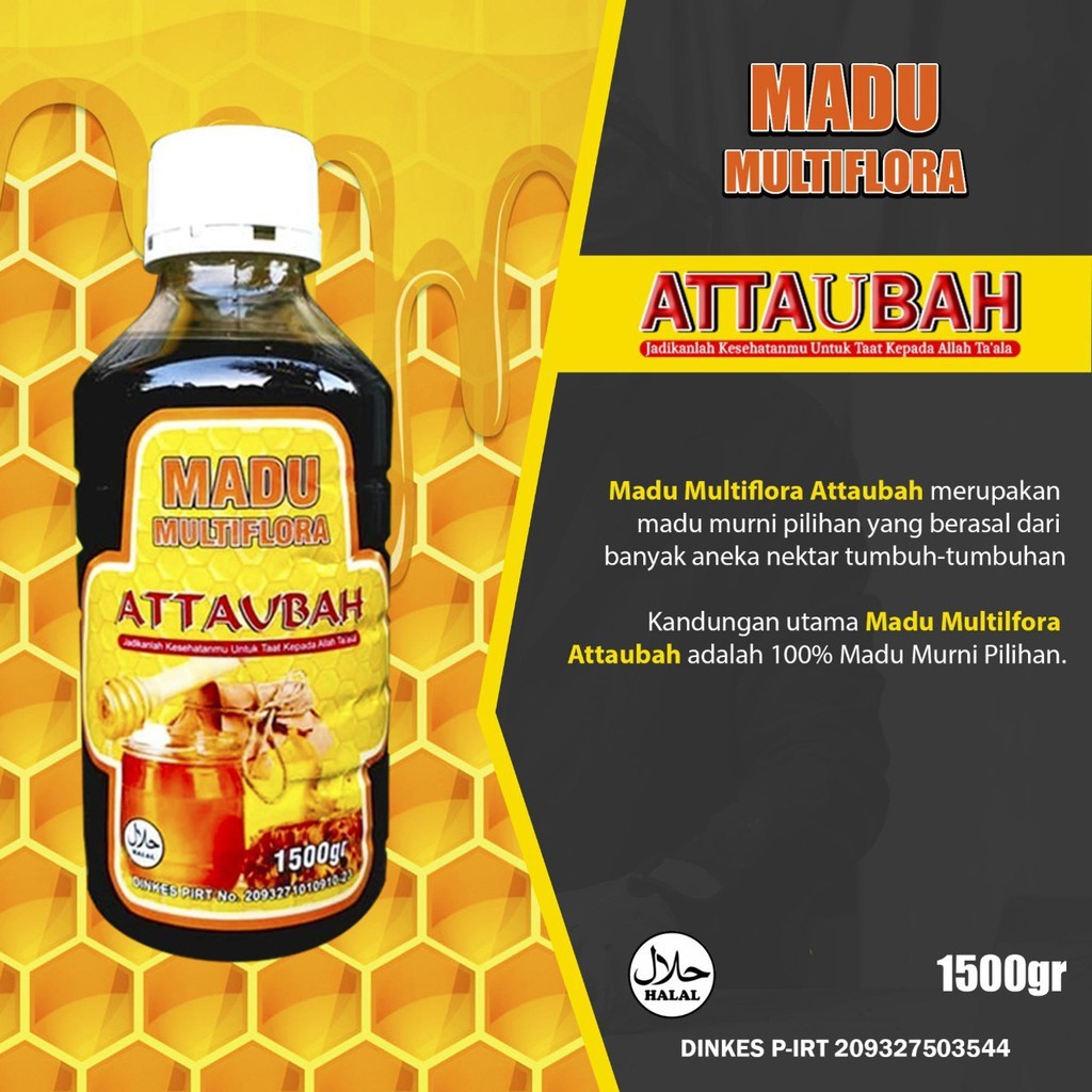 

Madu Original Multiflora Attaubah 1500gr | Madu Murni | Menjaga Kesehatan Tubuh