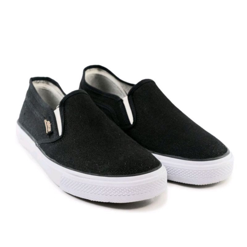 Sepatu Sneakers Slip On Johnson Venus  - Sepatu Casual Hitam dan Cream