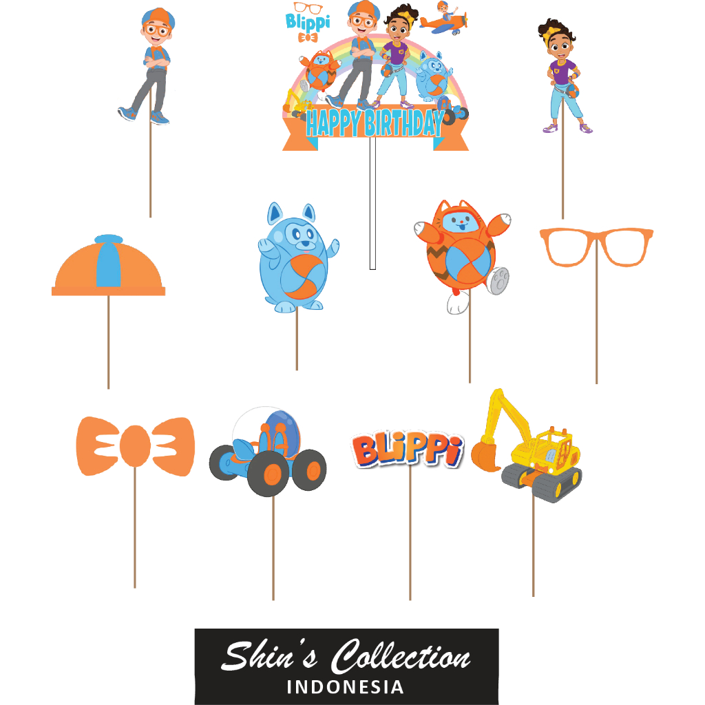 Cake topper Blippi Young NEW isi 11 pcs