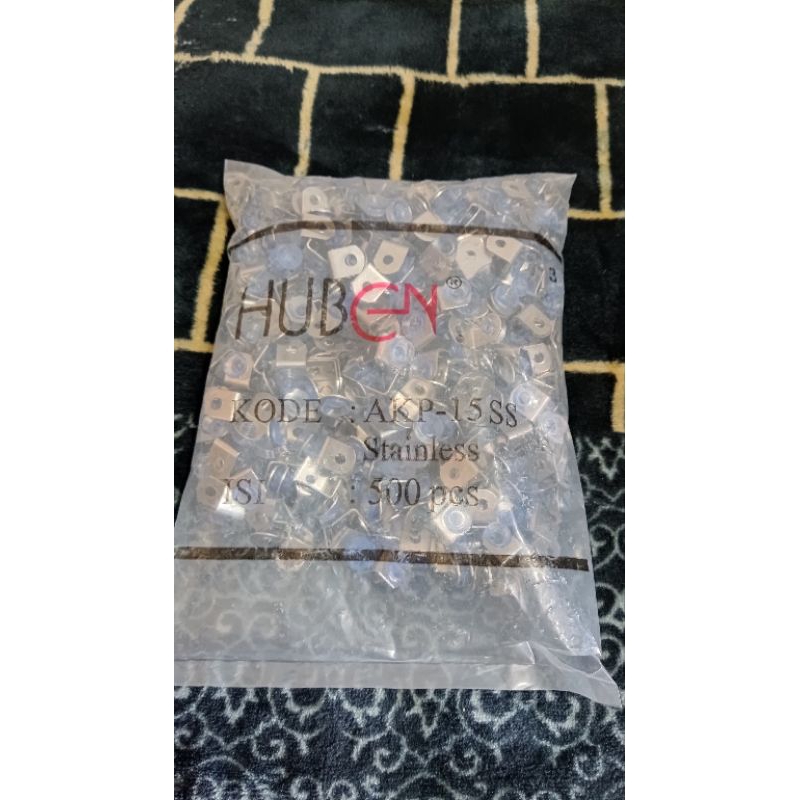 (500PCS) HUBEN Ambalan Siku Rak Kaca Stainless AKP - 15 / Siku Penyangga Rak Kaca Huben AKP - 15