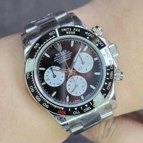 Jam Tangan Luxury Rolex Daytona Le Mans 7750 Swiss Automatic 41mm Silver Black Dial