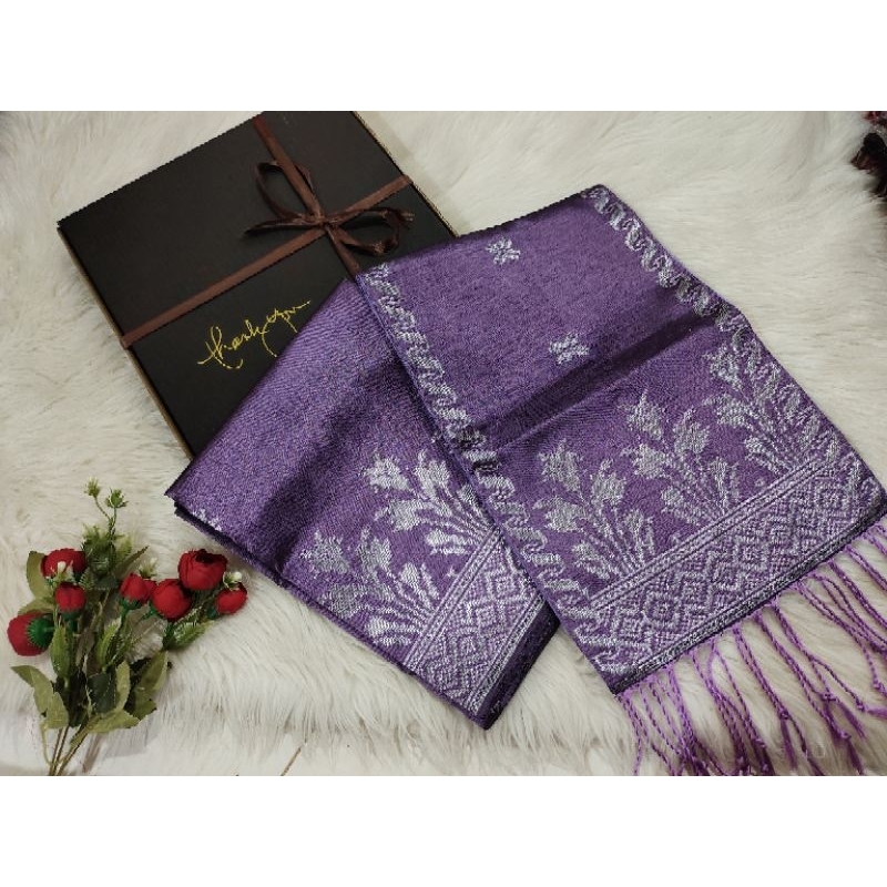 Songket silungkang warna Lilac lylac ungu muda