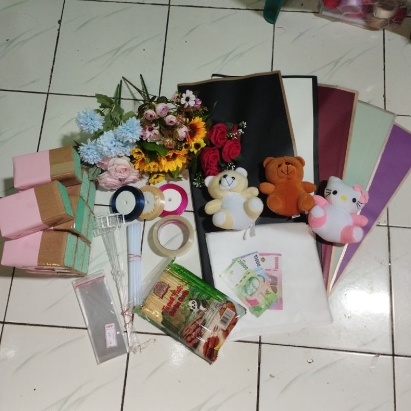 Paket lengkap bahan buket bunga / paket usaha buket untuk pemula