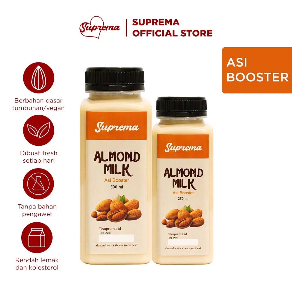 

Suprema Almond Milk - ASI Booster 250 ml | Susu Almond Diet Kado Hampers Ibu Melahirkan Menyusui Pelangsing Roasted Almond Palembang ASI Booster Pelancar Asi Vegan Tanpa Pemanis Buatan Stevia Ekstrak Katuk