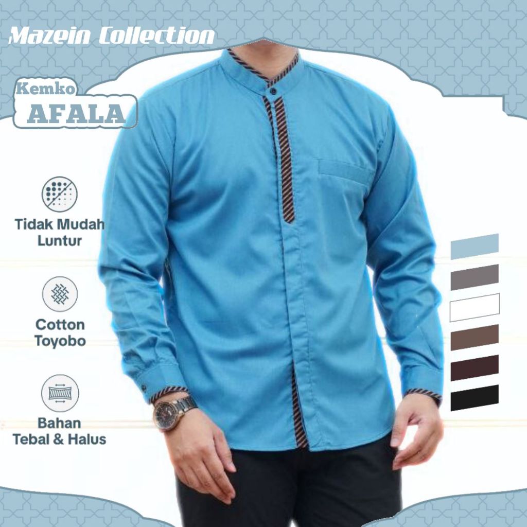 Baju Koko Pria Dewasa Baju Koko Muslim Pria Dewasa Lengan Panjang Warna Denim Icw Blue Biru Laut Afa