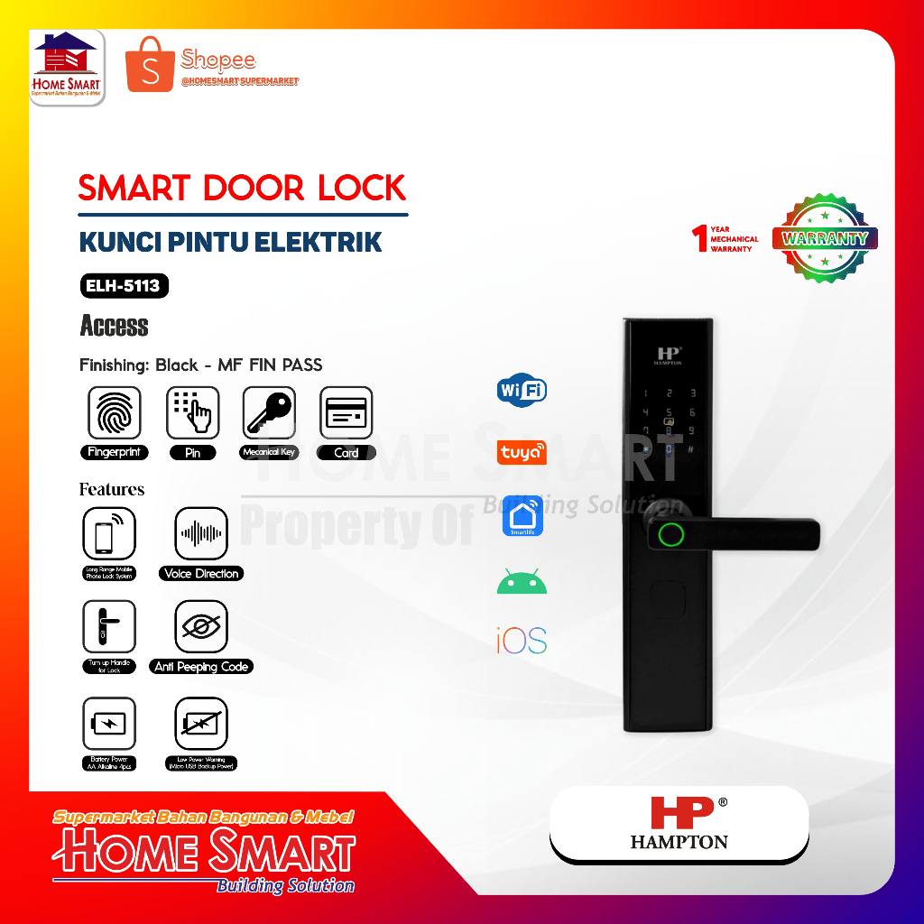 HANDLE / ELEKTROMIK LOCK HAMPTON ELH 5113 MF PASS FIN