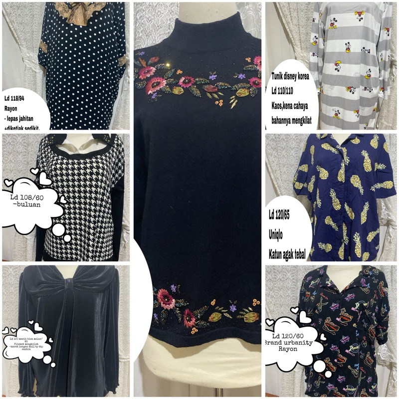 2. atasan blouse kemeja tunik rajut kaos motif boneka bunga mickey mouse bewarna