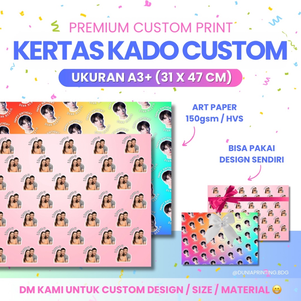 

[EXPRESS] Cetak Kertas Kado Custom | Wrapping Paper | Foto Muka | Gambar Wajah Sendiri | A3+
