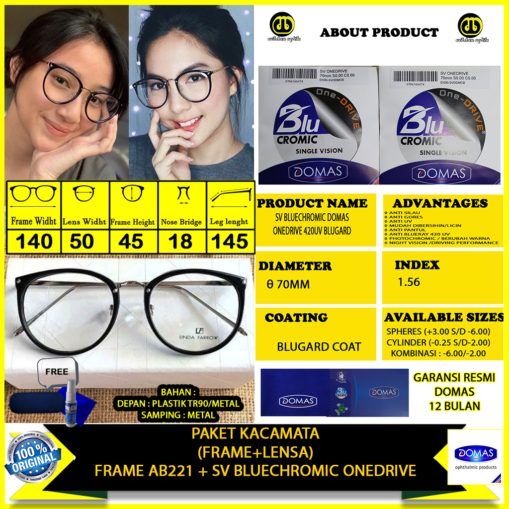 PAKET HEMAT KACAMATA LINDA FARROW AB221 BLUECHROMIC ONEDRIVE NIGHT VISION DOMAS