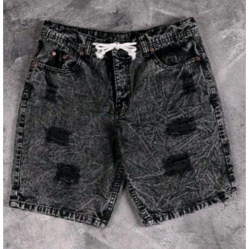 Celana pendek jeans sobek pria terbaru atas lutut
