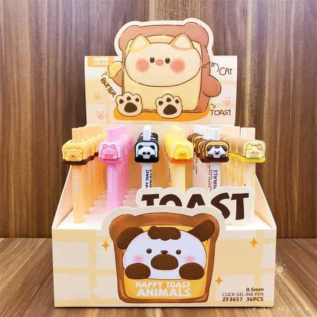 

Gelpen Toast Cat Ballpoint Pastel Cartoon Animals Panda Cat Chick Cat Pulpen Alat Tulis