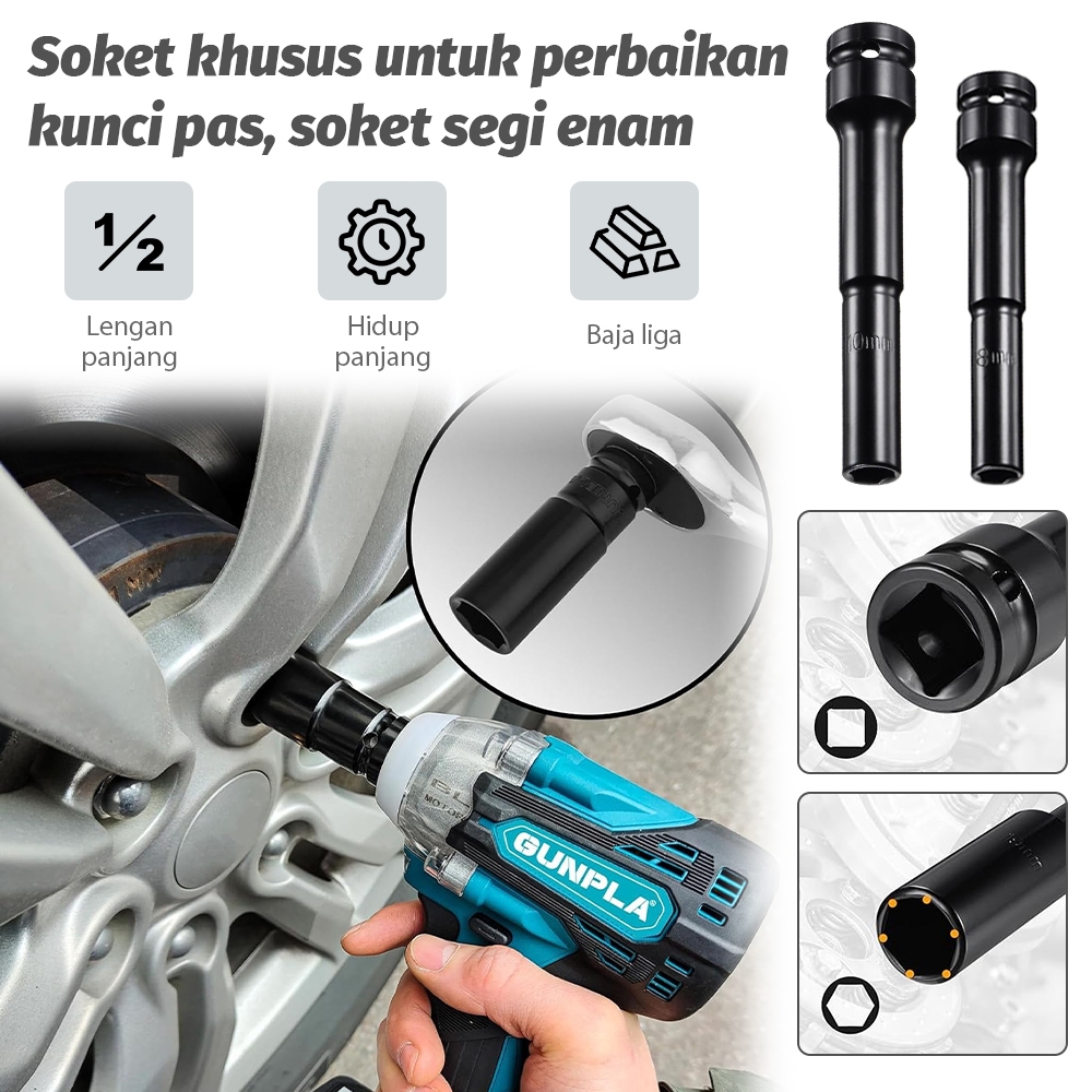 Kunci Shock 130mm Panjang 8-14mm 1/2 Hex Socket High Hardness Cover Mata Shock