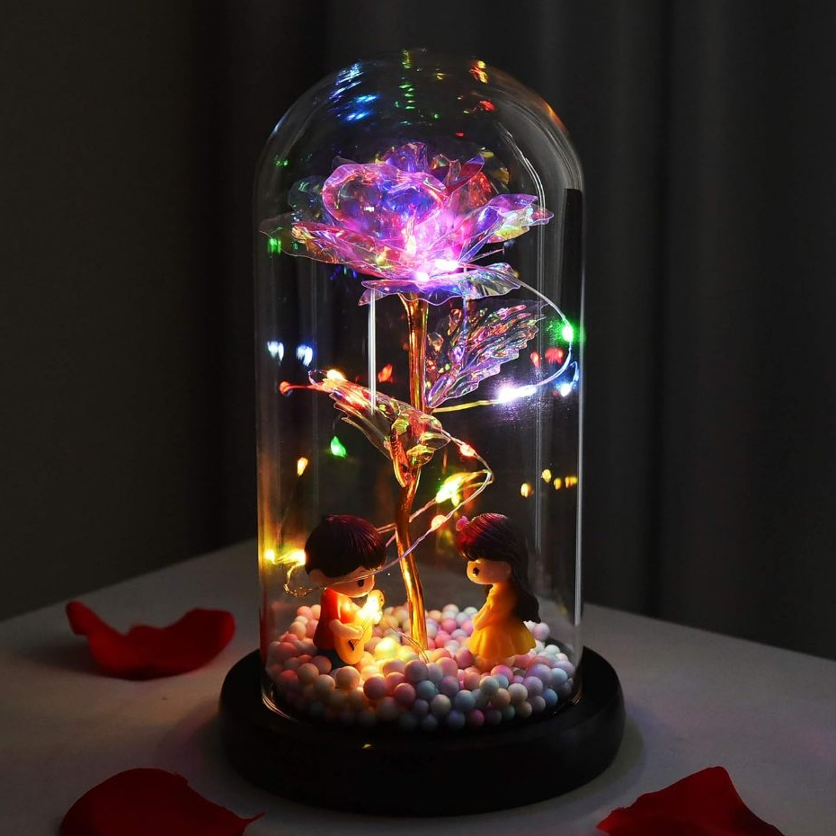 Hadiah Kado Hiasan Lampu Bunga Mawar Rose Valentine Meja Hias Ruang Tamu Artificial Palsu Plastk Ker