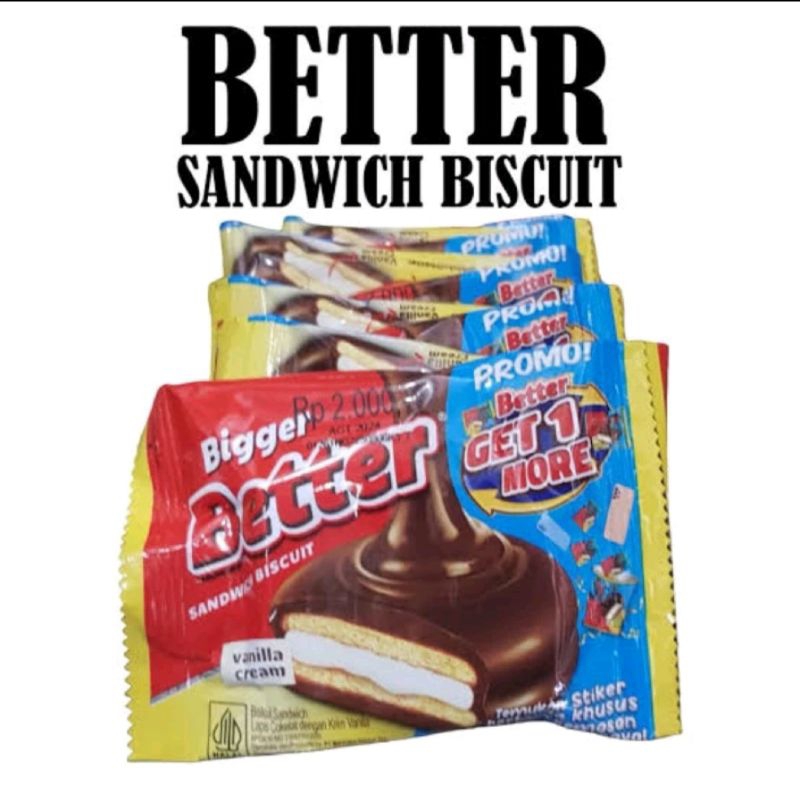 

MAYORA / BETTER SANDWICH VANILLA CREAM BISCUIT COKLAT / RENCENG ISI 10 BUNGKUS X 27 GRAM