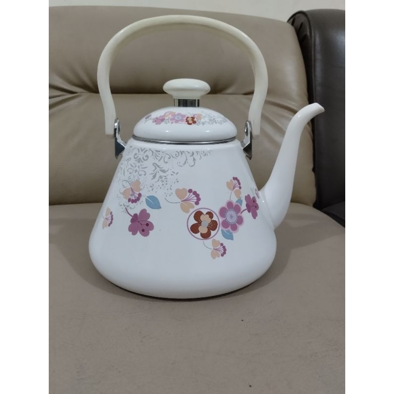 Teko enamel bunga pink / teko enamel putih / teko angsa enamel pink / teko putih / teko pink / teko 