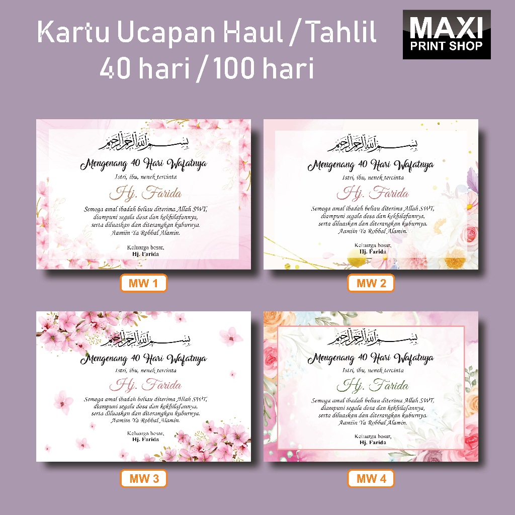 MAXI - Kartu Ucapan Haul/Tahlil /Kartu Tasyakuran / Selametan 40 hari  100 hari 1000 hari / mengenan