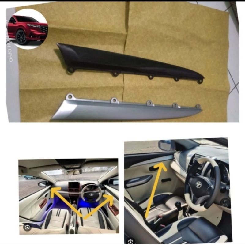 panel trime atau garnish pintu yaris vios trd 2013-2018 hitam glossy dan silver part asli