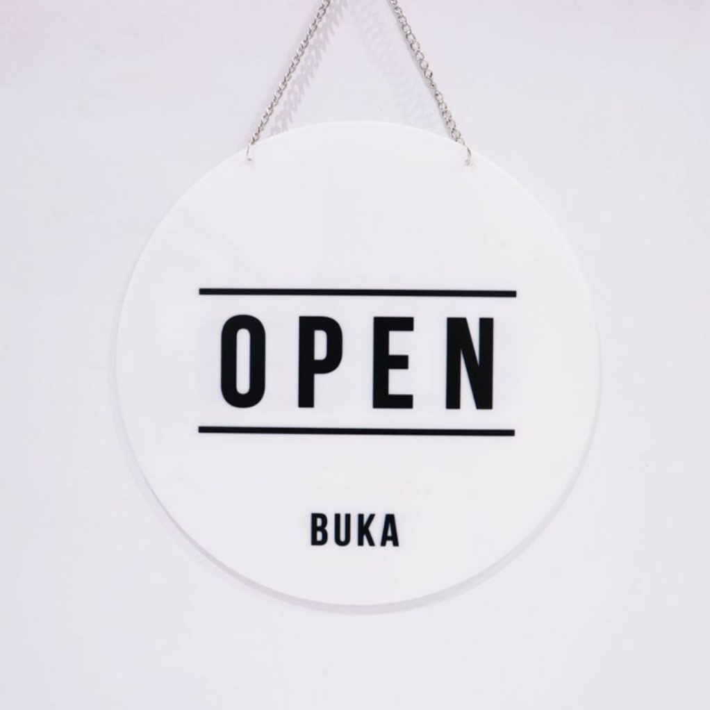 

KARIMIKA Sign Board Papan Tanda Akrilik BULAT BOLAK BALIK BUKA TUTUP OPEN CLOSE Cafe Warung Toko