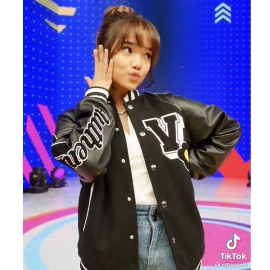 BERSKHA FUJI JACKET / bomber jaket hitam v Varsity baseball original