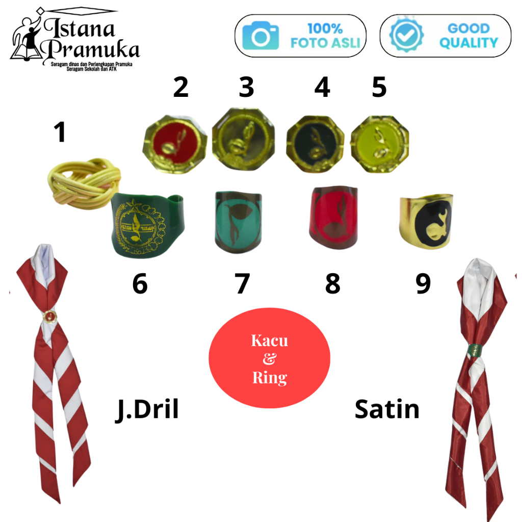 Peralatan Pramuka  Kacu Hasduk Pramuka Dan Ring Cincin Kacu Siaga/Penggalang./Penegak/Pembina - Ista