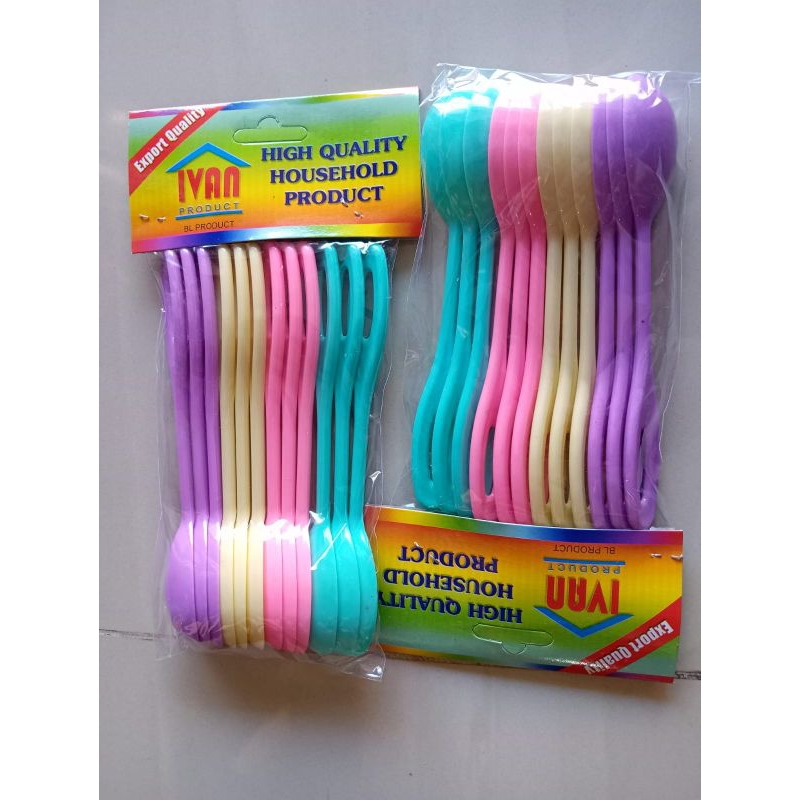 sendok teh pendek kecil plastik warna pelangi isi 12pcs