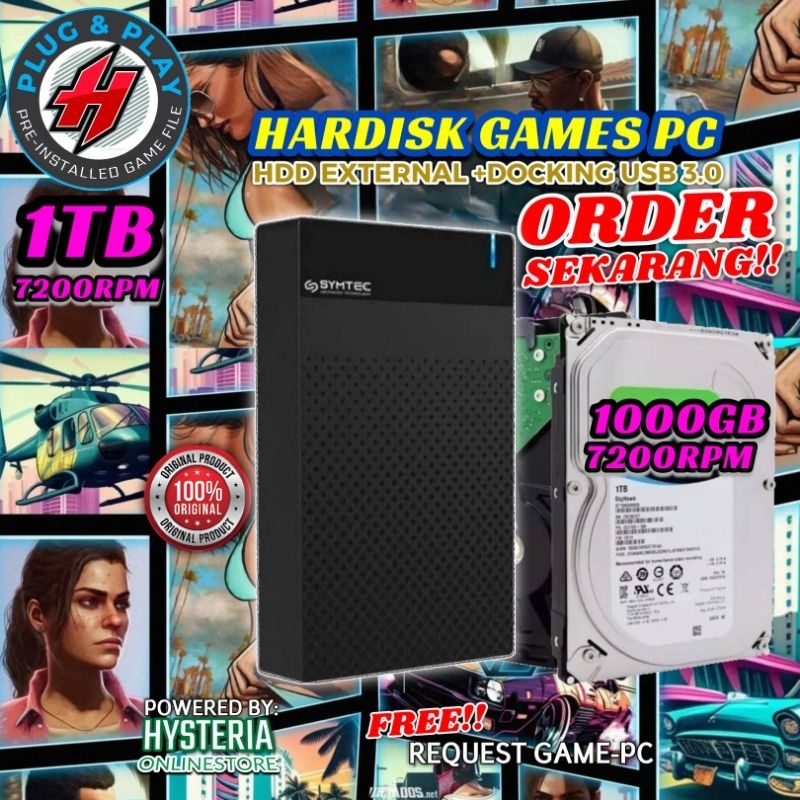 Hardisk Game PC 1Tb 7200Rpm +Docking USB 3.0 Premium Games Bebas Request Garansi
