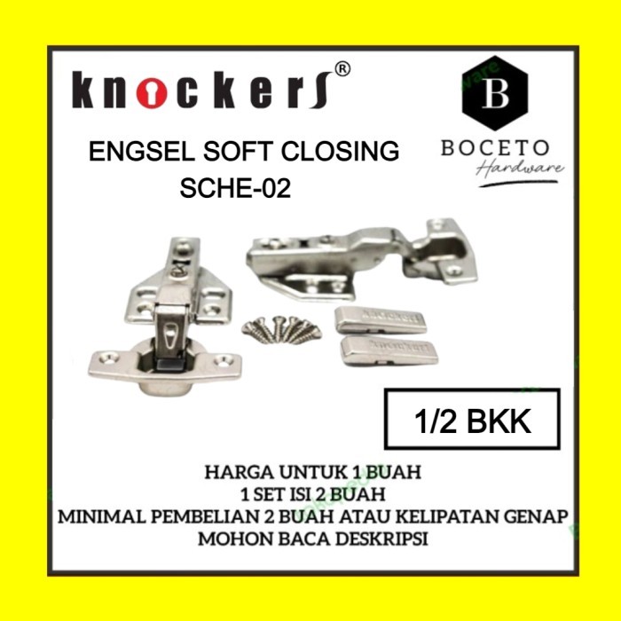 Engsel Sendok KNOCKERS Anti Karat / Engsel Lemari Knockers SCHE-02 Soft Closing (Set Bungkuk)