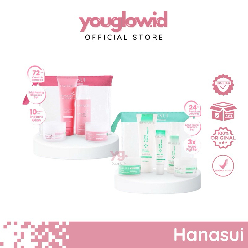 HANASUI Flawless Glow 10 Skincare Paket Wajah Whitening Glowing Brightening Series Facewash Toner Es