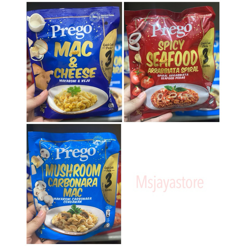 

PREGO PASTA INSTANT MUSHROOM CARBONARA MAC & CHEESE SPICY SEAFOOD ARRABBIATA SPIRAL MAKARONI PASTA INSTAN INSTANT SNACK MAKANAN MINUMAN IMPORT IMPOR MALAYSIA