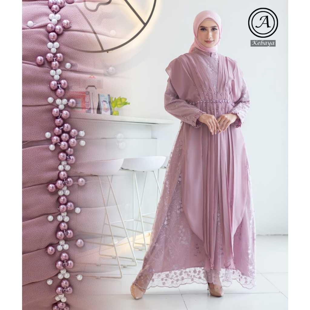 Gamis Tunik Kombinasi Brokat & Seruty Premium/gamis terbaru/gamis pesta/gamis Lebaran Mewah Terbaru