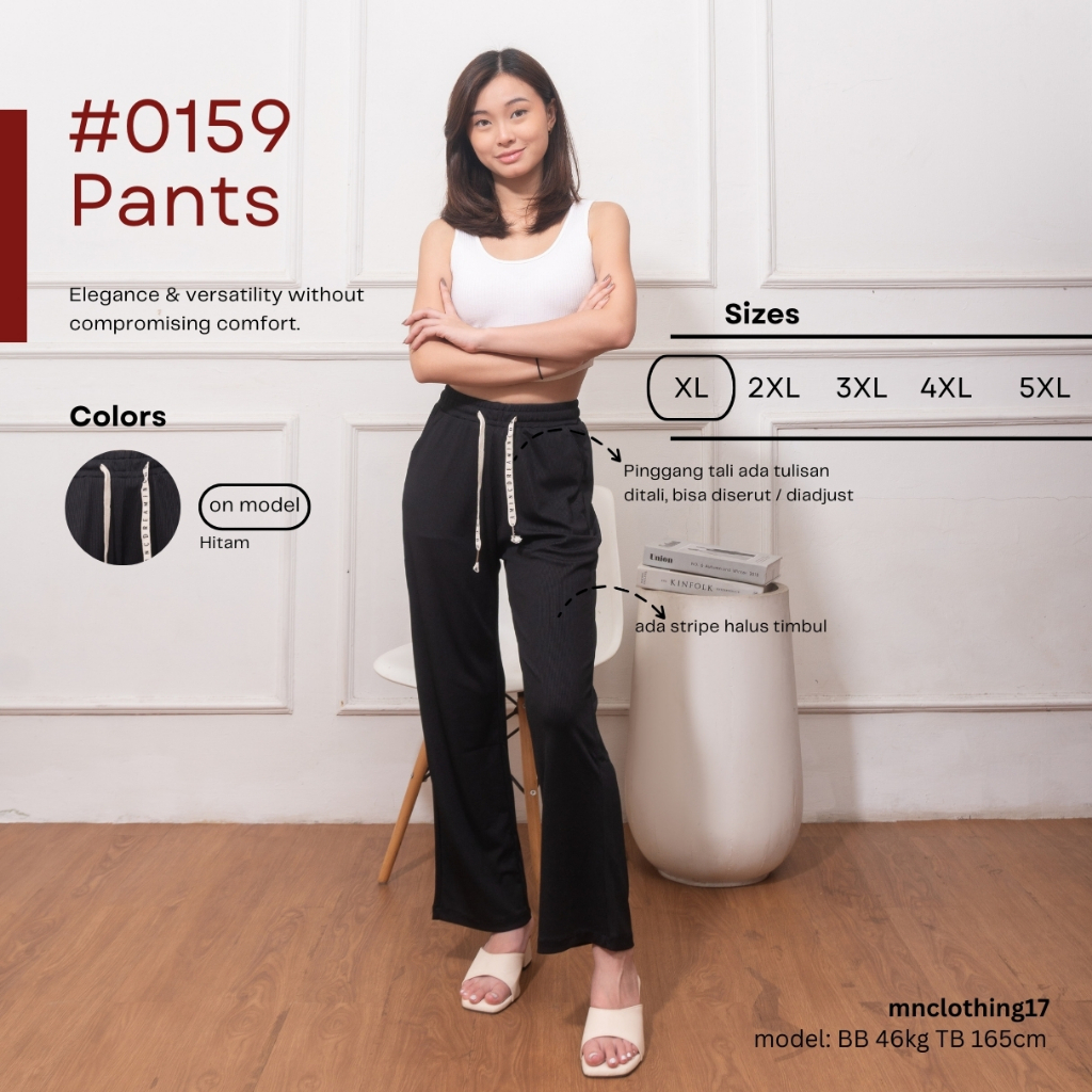celana bahan polos/celana item polos tali kulot panjang/celana kasual/celana import/celana boyfriend