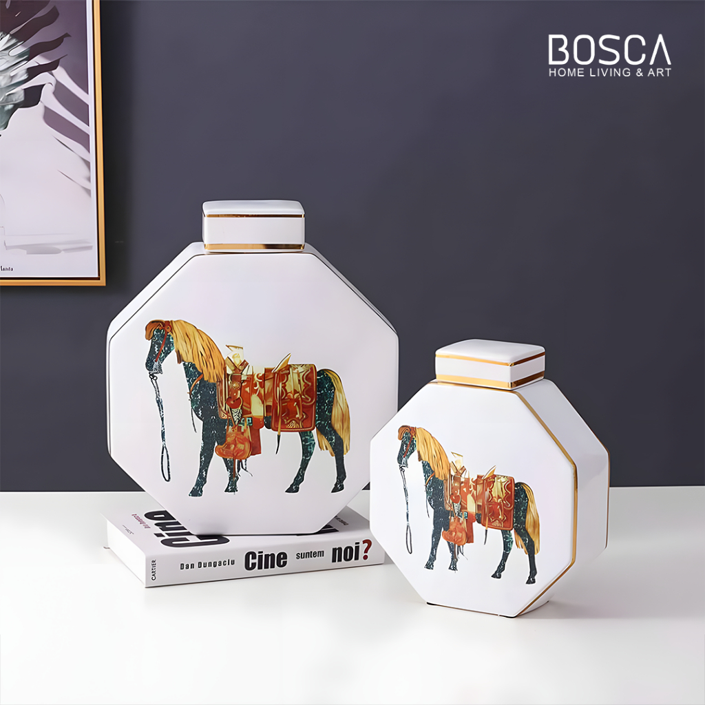 Bosca Living - Ares Guci Vase Ceramic / Vas Gucci Keramik Mewah / Hiasan Pajangan Guci Besar Antik