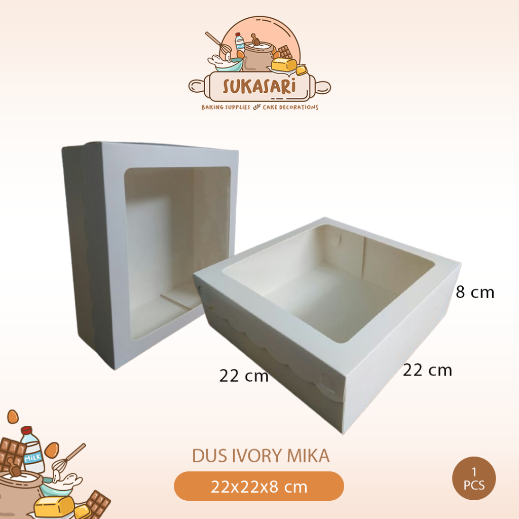 Dus ivory Mika 22x22x8 cm / Cake Box dus Kue Putih