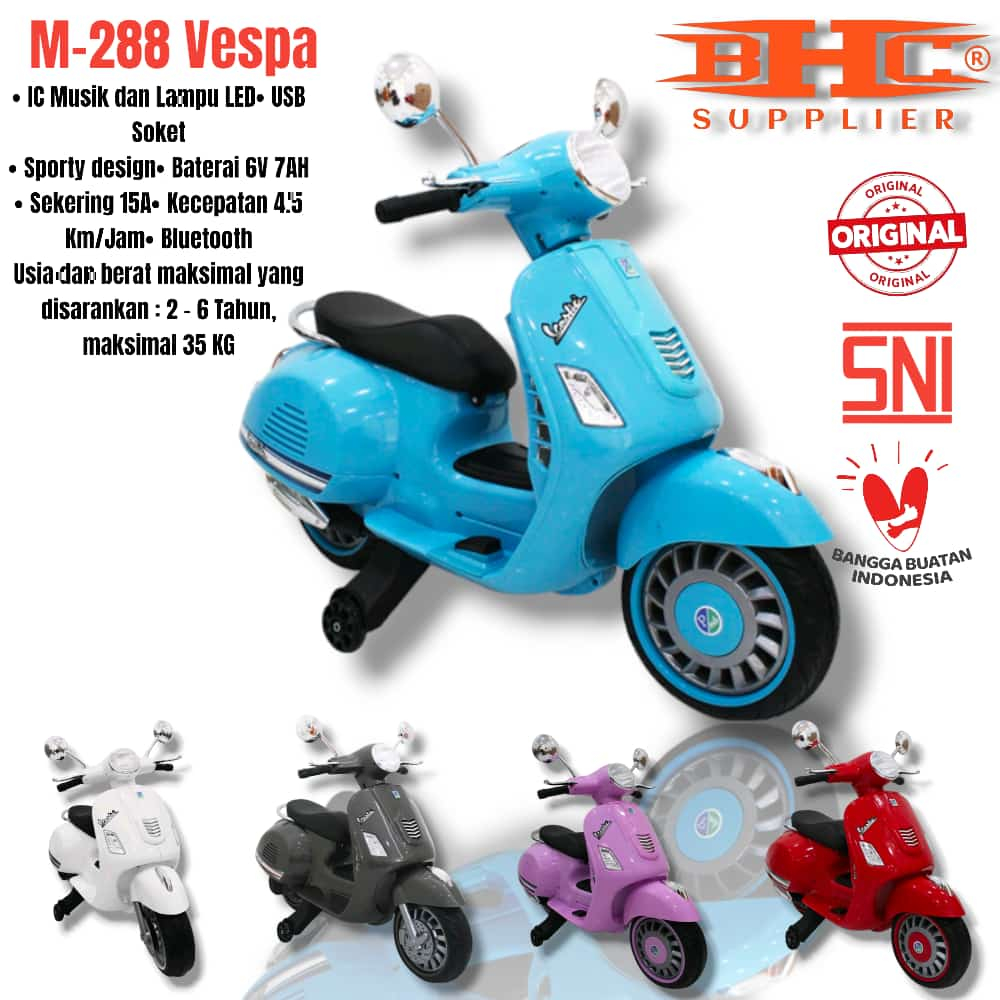 Motor Aki Anak Besar PMB M288 VESPA MATIC  Mainan Motor Anak •IC Musik dan Lampu LED •USB Soket •Spo