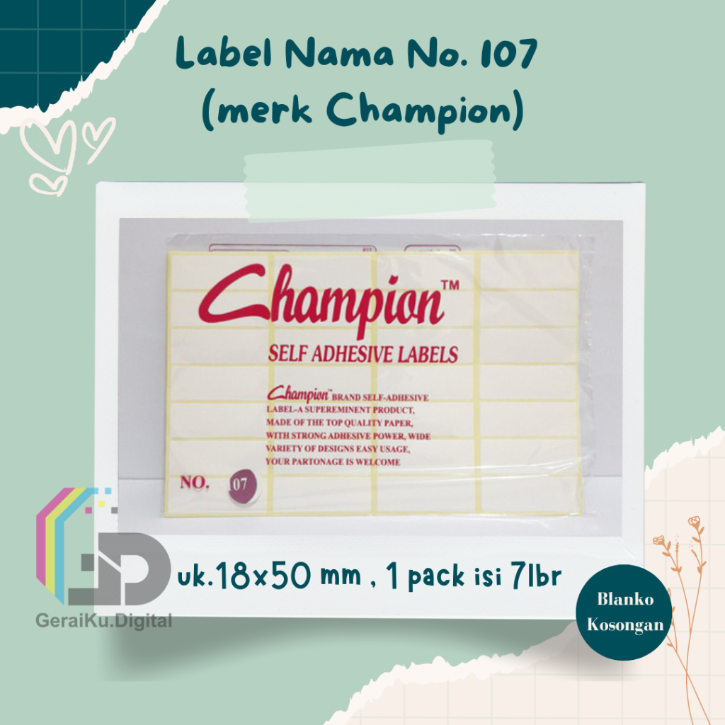 

Label Champion No.107 (uk 18 x 50mm)