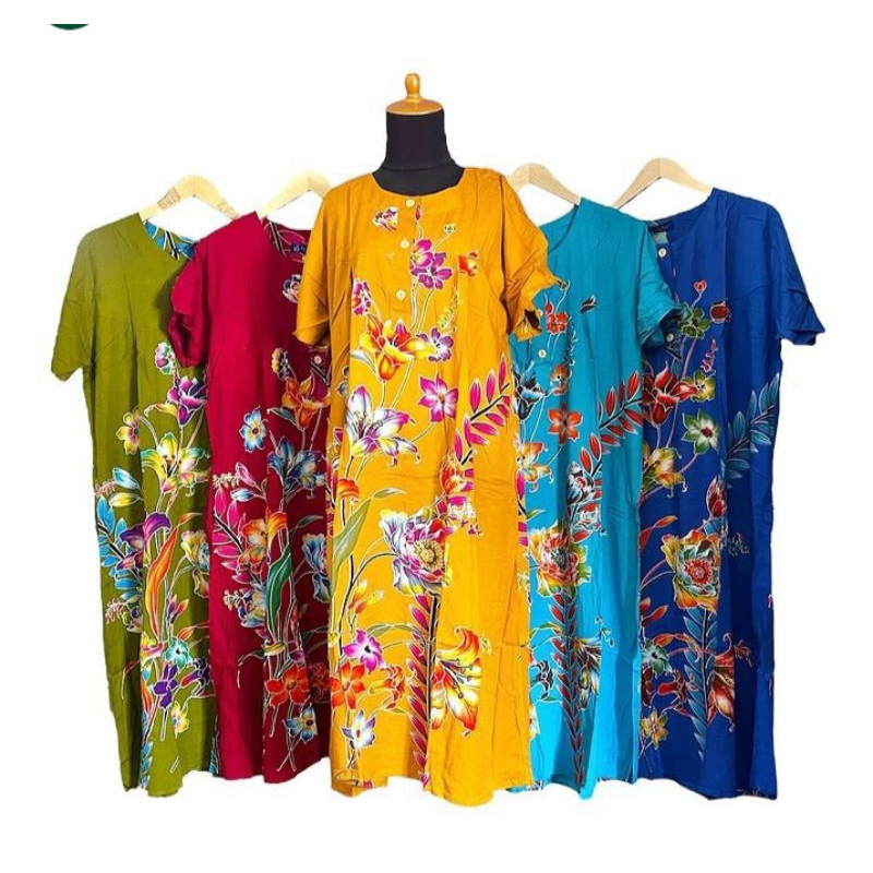 Daster Panjang Batik Kencana Ungu Original | Baju Santai Tidur Wanita Dewasa Long Dress Lengan Pende