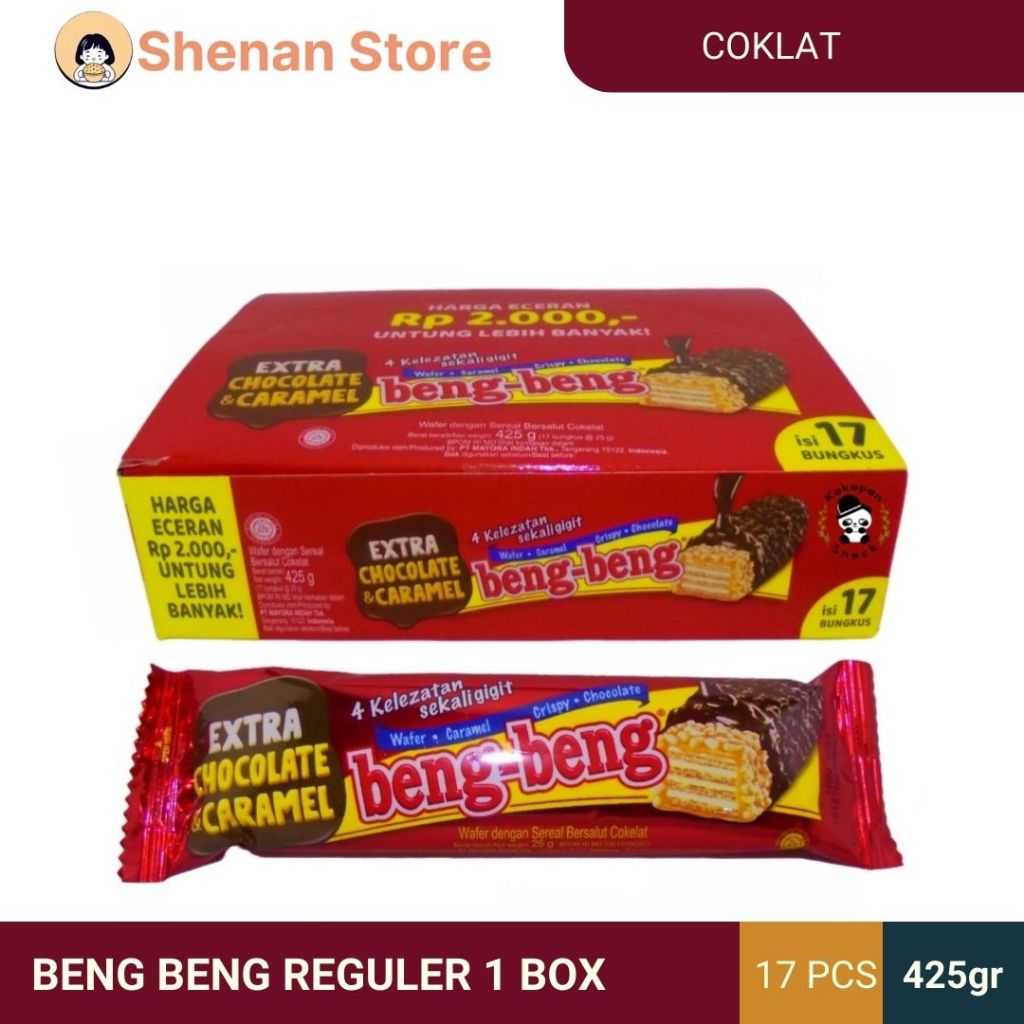 

Beng Beng reguler 1 dus isi 17 pcs biskuit rasa coklat cemilan ringan