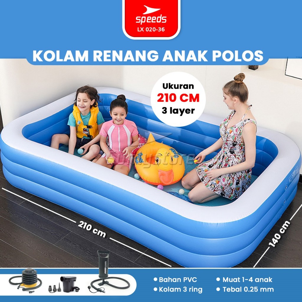 SPEEDS Kolam Renang 210cm Anak 3 Layer Ring Kolam Renang Pompa Angin Portable Swimming Pool For Kids