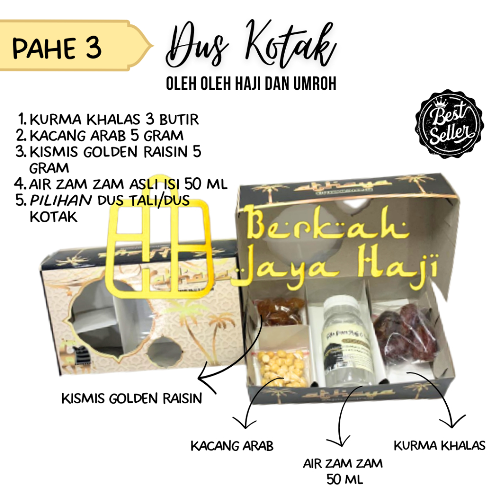 

Paket Oleh-Oleh Haji dan Umroh Dus ISI 100 PCS Kurma Kacang Arab Kismis Zamzam