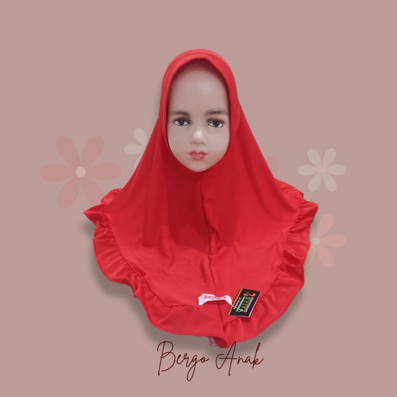 Bergo Anak Pet model Kriwil dibagian bawah warna merah cabe untuk anak 7-9 tahun