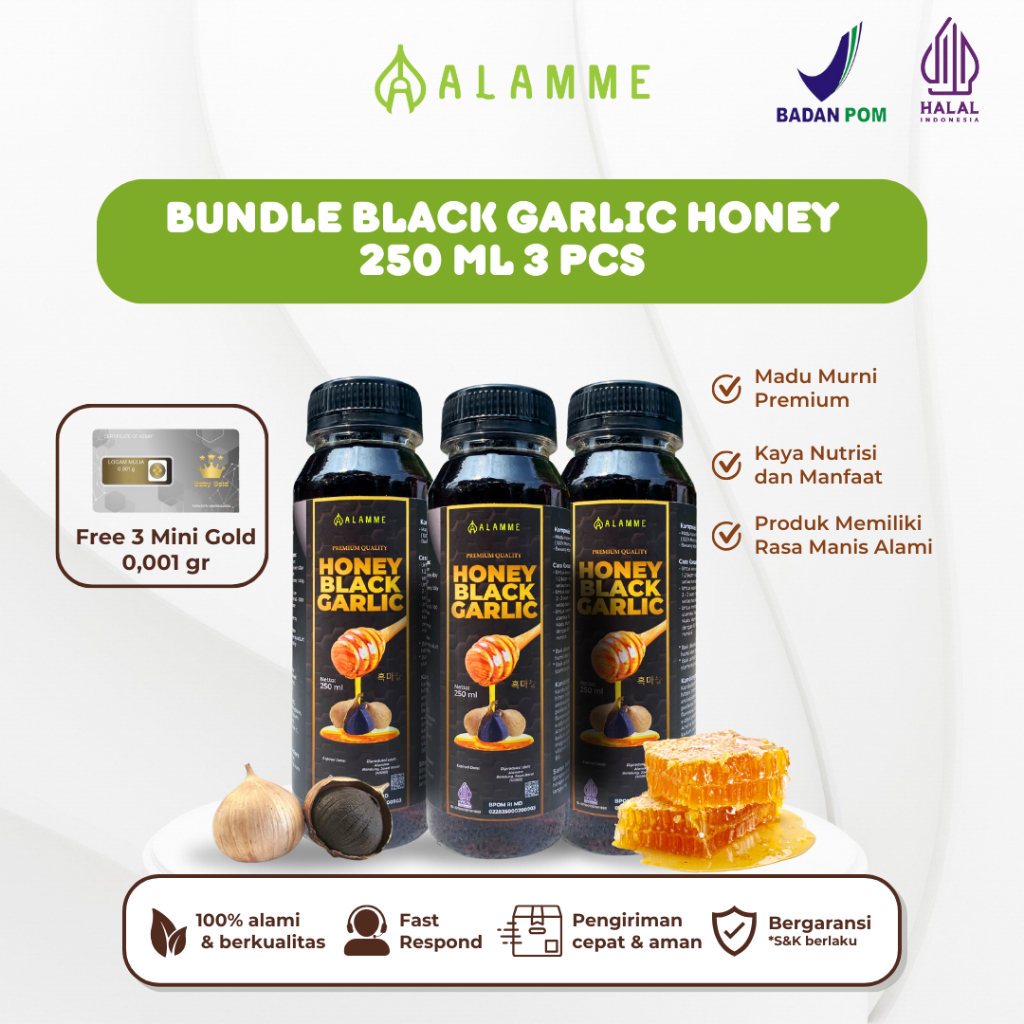 

Alamme - Black Garlic Honey Madu Bawang Hitam Tunggal Lanang Premium 250ml 3pcs