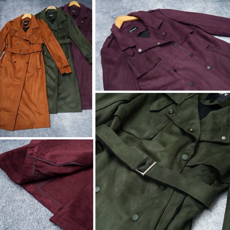 KODE W89G LONG COAT WANITA BAHAN SUEDE IMPORT MEWAH PREMIUM