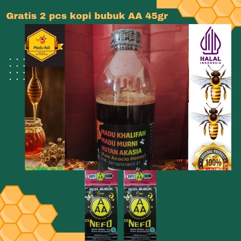 

madu akasia khalifah 1000 gram free 2 pcs kopi bubuk AAA 45 gram