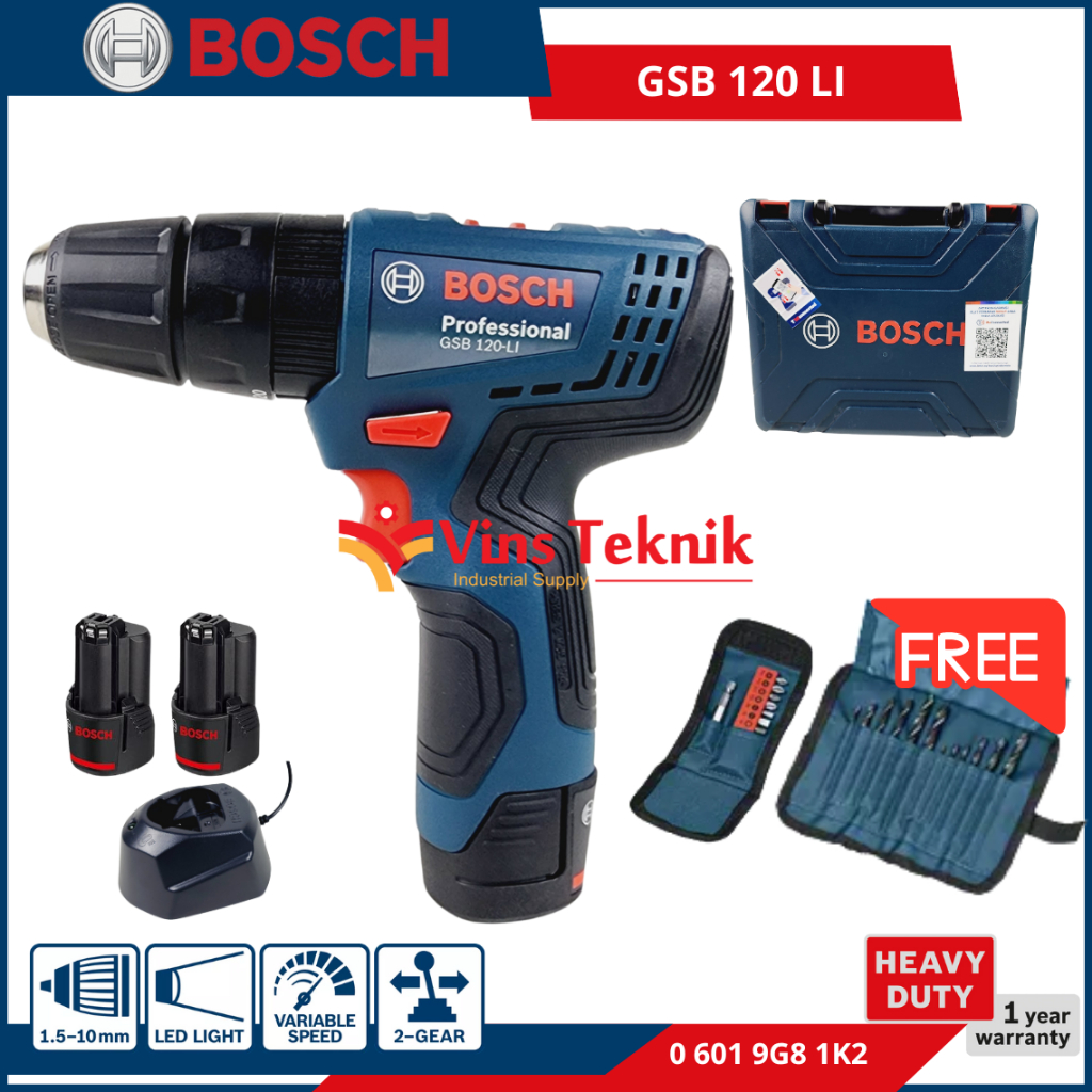 Mesin Bor Baterai 12V Cordless Impact Drill GSB120LI BOSCH GSB 120 LI + Aksesories