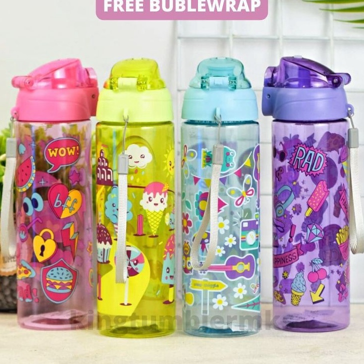KF7 Botol Minum Smiggle Botol Minum Anak Sekolah Warna Warni Lucu Flip Top Body Colorful