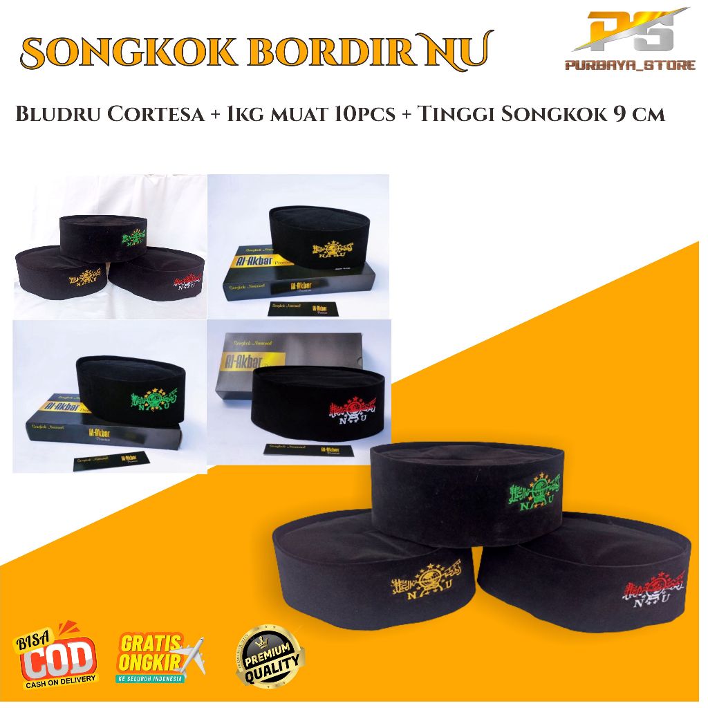 SONGKOK BORDIR NU ~ Songkok NU Hijau ~ Songkok NU Merah Putih ~ Songkok  NU Kuning Non Ac ~ Harga Te