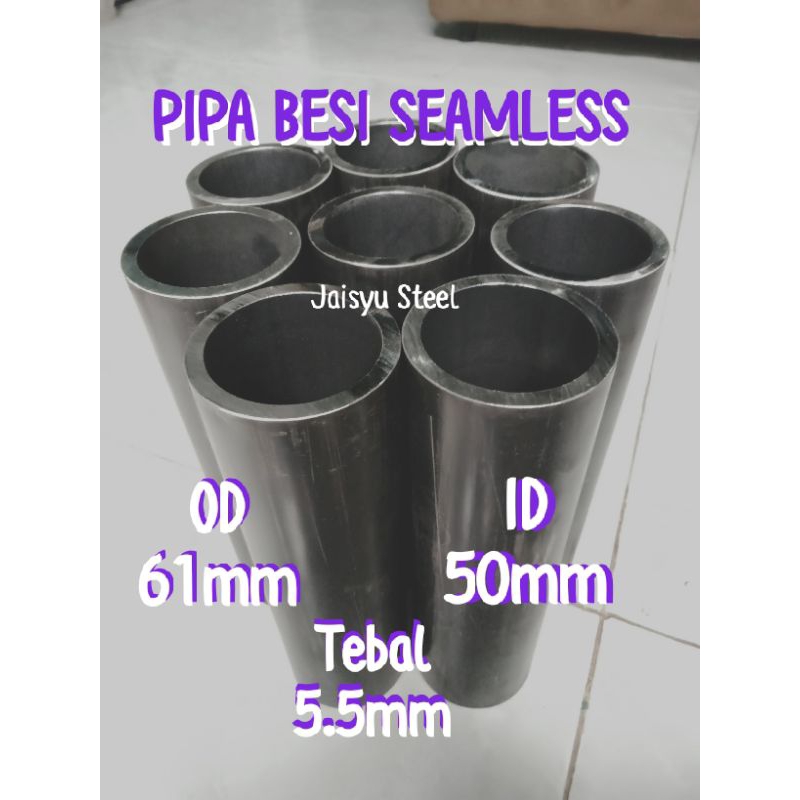 Pipa Besi Seamless Hitam OD 61mm ID 50mm Tebal 5.5mm panjang 20cm, sampai 30cm